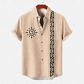 tanie Klasyczny-Męskie lniana koszula Zapinana na guziki koszula koszule w stylu retro Koszula w stylu vintage Koszula etniczna Urlop Dzienne zużycie Żółty Krótki rękaw Koszule z kołnierzykiem Lato Wiosna Odzież