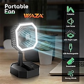 お買い得  携帯扇風機-WAZA折りたたみ式USBミニファン – 高さと角度調整可能、LEDライト付き、旅行とオフィス用の個人用充電式ファン