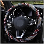 baratos Capas para volantes-Fyautoper nova capa de volante de carro étnica de linho sem anel interno capa de alça elástica