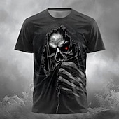 cheap Skull &amp; Bone-Men&#039;s Reaper T shirt Short Sleeve T shirt 3D Print Crew Neck Shirt Designer Gothic Party Street Casual Black Summer Spring Clothing Apparel S M L XL XXL XXXL