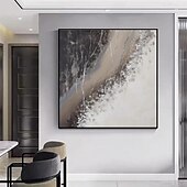 お買い得  抽象画-手作りの油絵キャンバス壁アート装飾モダンミニマルブラックとホワイトの抽象的なテクスチャホームダンススタジオの装飾ロールフレームレス未延伸絵画