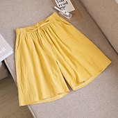 billige Bermuda-shorts-Dame Shorts Bomull og lin Sidelommer عادي Kort Hvit Sommer