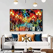 cheap Landscape Paintings-Handmade Tree Wall Art Colorful Forest Painting handmade Canvas Colorful Trees Forest Canvas painting  A Date With The Rain Canvas painting Huge Canvas Home Decor Autumn Canvas