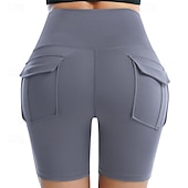 cheap Yoga Shorts &amp; Bikers-Women&#039;s Gym Shorts Yoga Shorts Workout Shorts Multiple Pockets High Waist Yoga Gym Workout Pilates Shorts Black Pink Army Green Sports Activewear Stretchy Slim