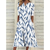 ieftine rochie florală-Rochie Midi pentru Femei Rochie Casual Rochie Shift Imprimeu cu Frunze V Guler Clasic Casual Zilnic Vacanță Mânecă Jumătate Vară Primăvară