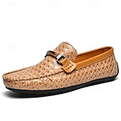 cheap Men&#039;s Slip-ons &amp; Loafers-Men&#039;s Woven Leather Loafers - Stylish Buckle Slip-On Dress Shoes for Formal and Casual Occasions