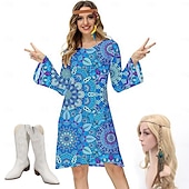 cheap Outfits-Hippie Retro Vintage 1970s Disco Dress Women&#039;s Costume Vintage Cosplay Party &amp; Evening Long Sleeve Dress Masquerade