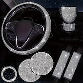 economico Copristerzo per auto-Set da 7 pezzi/set di accessori per auto scintillanti da donna - include sottobicchieri coprivolante, cuscinetti per cinture di sicurezza, adesivo con emblema e copertura del cambio - aggiungi