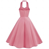 cheap Dresses-Retro Vintage 1950s Vacation Dress Midi Dress Swing Dress Flare Dress Halterneck Solid Color Women&#039;s Masquerade Casual Daily Bachelorette Party Adults&#039; Dress Homecoming Dresses