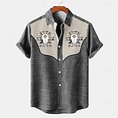 voordelige Klassiek-Voor heren Overhemd linnen overhemd retro-overhemden Vintage overhemd Etnisch shirt Westers Buiten Werk blauw Groen Grijs Korte mouw Strijkijzer Zomer Lente Kleding