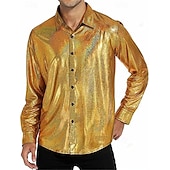preiswerte Oberteile-Metallisch 1980er Glänzendes Latex-Patent Hemd Disco Kostüm Herren Karnevalskostüm Halloween Karneval Alltagskleidung Pride Parade Pride-Monat Erwachsene Hemd