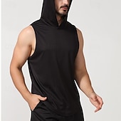 baratos Tops-Homens Camiseta Colete de Trilha Sem Manga Com Capuz Malha Íntima Camisa sem mangas Colete superior Ao ar livre Secagem Rápida Macio Redutor de Suor Verão Poliéster Preto Branco Azul Marinho