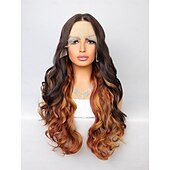 economico Parrucche lace sintetiche-Parrucca in pizzo sintetico Ricciolo gonfiabile Stile 26 pollice Ombre biondo oro marrone scuro Parte di mezzo 13x4x1 T Parte anteriore in pizzo Parrucca Da donna Parrucca Marrone / Borgogna