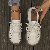 economico Ballerine da donna-scarpe basse da donna in similpelle con lacci e ritagli bianchi – scarpe casual traspiranti da passeggio per l&#039;estate, i viaggi e l&#039;uso quotidiano