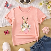 cheap Tees &amp; Blouses-Toddler Girls&#039; Easter T shirt Bunny School Short Sleeve Fashion 3-7 Years Summer Champagne