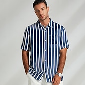 economico Camicie Elite da Uomo-Per uomo Camicia Camicia casual Camicia da Spiaggia Camicia con Bottoni Blu Azzurro Manica Corta A righe Collo ripiegato Colletto a Camicia Feste Casual Bottoni Abbigliamento Quotidiano Casual