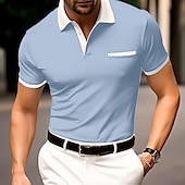 preiswerte Klassisches Poloshirt für Herren-Herren Polo mit Knopfleiste Baumwoll-Poloshirt Lässig Ferien Revers Gerippter Polokragen Kurzarm Mode Basic Einfach Klassisch Sommer Normale Passform Marineblau Schwarz Weiß Burgunderrot Himmelblau