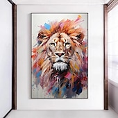 cheap Oil Paintings-Handmade Original Lion And Elephant Oil Painting On Canvas Large Abstract Animal Canvas Wall Art Modern Impressionist Lion Artwork For Living Room Bedroom Decor No Frame