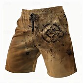 Недорогие мужские спортивные шорты с объемным рисунком-Муж. Море Компас Шорты Летние шорты Повседневные шорты Нормальная Уличный стиль Гавайский Ретро Повседневные Праздники Уличная одежда Карман Кулиска Эластичная талия Дизайнер Одежда