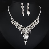 billige Smykkesett-Smykke Sett 3 stk Imitert Perle Strass Øredobber Halskjeder Dame Elegant Årgang Mote geometriske Geometrisk Form Smykkesett Til Bryllup Fest jubileum
