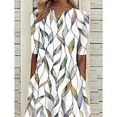 ieftine rochie florală-Rochie Midi pentru Femei Rochie Casual Rochie Shift Imprimeu cu Frunze V Guler Clasic Casual Zilnic Vacanță Mânecă Jumătate Vară Primăvară