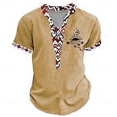 billige Etnisk stil-Herre Stamme Afrikansk mønster T skjorte Henly-skjorte Kortermet 3D-utskrift Designer Etnisk Avslappet Daglig Sommer Gul Grønn Kakifarget Henley Henley T-skjorte
