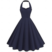 cheap Dresses-Retro Vintage 1950s Vacation Dress Midi Dress Swing Dress Flare Dress Halterneck Solid Color Women&#039;s Masquerade Casual Daily Bachelorette Party Adults&#039; Dress Homecoming Dresses