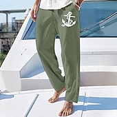 levne Dovolená-Pánské Letní kalhoty Elastický pas Grafika Kotva Pohodlné Plná délka Venkovní Streetwear prázdniny Havajské Bílá Vodní modrá Lehce elastické