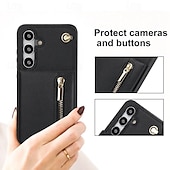 cheap Samsung Cases-Phone Case For Samsung Galaxy S24 S23 S22 S21 S20 Ultra Plus FE S25 Ultra Back Cover Wallet Case Zipper with Lanyard Kickstand Retro TPU PU Leather