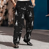 preiswerte Lose-Herren Segelboot Anzughosen Mittlere Taillenlinie Business-Casual Formal Hochzeit Alltagskleidung Tasche Hose mit geradem Bein Sommer Frühling Herbst 3D-Druck Schwarz Weiß