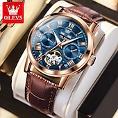 abordables Relojes mecánicos-OLEVS Hombre Relojes Mecánico Moda Reloj Casual Reloj de Muñeca Cuerda Automática Luminoso Calendario Fecha Semana Piel Reloj