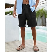 economico Vacanza-Per uomo Pantaloncini Pantaloncini di lino Pantaloncini estivi Pantaloncini da spiaggia Abbottonare Tasche Liscio Comfort Traspirante Breve Da mare Per eventi Spiaggia Hawaiano Boho Nero Bianco