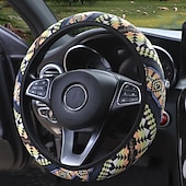 baratos Capas para volantes-Fyautoper nova capa de volante de carro étnica de linho sem anel interno capa de alça elástica