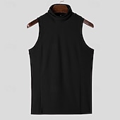 billiga Gym-toppar-Herr Linne Undertröjor Ärmlös tröja Ärmlös Polokrage Vår &amp; sommar Slät Pit Strip Mode Designer Grundläggande Semester Gata Utekväll Ljusrosa Svart Vit Topp t-shirt för män