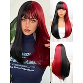 abordables Perruques Synthétiques Sans Bonnet-Perruque Synthétique Yaki Droite Coupe Droite Perruque 22 pouces Noir / Rouge Cheveux Synthétiques 22 pouce Femme Multicolore