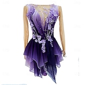 ieftine Rochii de patinaj artistic-Rochie de Patinaj Artistic Pentru femei Fete Πατινάζ στο πάγο Rochii Mov Mâneci cu Gaura Vopsirea Halo Înaltă Elasticitate Profesional Competiție Ținută Patinaj Termic cald Cristale / Strasuri Manșon