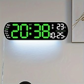 economico Luci decorative-Luce notturna a LED da 1 pz 8 colori, orologio multifunzione con display a LED corto con temperatura settimanale e calendario, telecomando Orologio da parete digitale intelligente 12/24 ore con luce d&#039;atmosfera 1 regolazione del colore