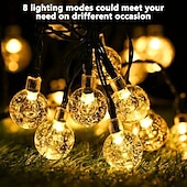 abordables Lumières de cordes solaires-Guirlande lumineuse à énergie solaire avec boules de cristal pour réception de mariage, 10 m, 100 LED, 8 modes d&#039;éclairage pour Noël, jardin, camping, fêtes, mariages, anniversaires&amp;amp;décoration