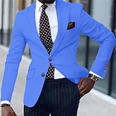 abordables Blazers Clásicos para Hombres-Hombre Graduación chaqueta Negocio Fiesta de Cóctel Fiesta de Boda Moda Casual Primavera &amp; Otoño Poliéster TR Plano Botones Bolsillo Cómodo Botonadura Simple Chaqueta de sport Azul Real Azul Piscina