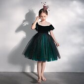 cheap Flower Girl&#039;s Dresses-Kids Girls&#039; Flower Girl Dress Party Dress Solid Color Short Sleeve Performance Wedding Party Mesh Princess Sweet Mesh Mid-Calf Sheath Dress Tulle Dress Summer Spring Fall 2-12 Years Red Green