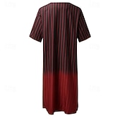 abordables Batas-Hombre Ropa de salón Bata de noche Camisa de dormir Raya Elegante Confort Batas tipo kimono Diario Hogar Poliéster Transpirable Escote en Pico Manga Corta Primavera Negro Blanco