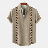 voordelige Klassiek-Voor heren Overhemd linnen overhemd Guayabera-shirt retro-overhemden Vintage overhemd Etnisch shirt Gestreept Formeel Buiten blauw Bruin Groen Korte mouw Strijkijzer Zomer Kleding