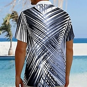 baratos Padrão de plantas-Homens Folha de palmeira camisa de botão Manga Curta Havaiana Casual Recorrer Ao ar livre Casual Feriado Verão Primavera Aberto para a Lateral Imprimir Amarelo Azul Rosa / Roxo Verde