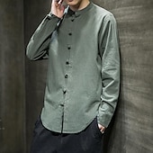 economico Casual da lavoro-Per uomo Camicia Camicia di lino Camicia con colletto cinese Camicia con colletto alla coreana Camicia casual Camicia con Bottoni Semplice Vacanza Camicia hawaiana Nero Bianco Verde chiaro Rosa