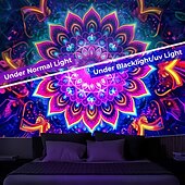 billige Blacklight -billedvev-mandala bohemisk blacklight billedvev uv reaktiv glød i mørket trippy zen meditasjon tåkete natur hengende billedvev veggkunst veggmaleri for stue soverom