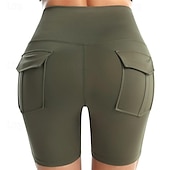 cheap Yoga Shorts &amp; Bikers-Women&#039;s Gym Shorts Yoga Shorts Workout Shorts Multiple Pockets High Waist Yoga Gym Workout Pilates Shorts Black Pink Army Green Sports Activewear Stretchy Slim