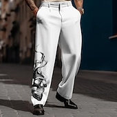 economico Sciolto-Per uomo Teschi Pantaloni della tuta a gamba dritta Vita normale Attività commerciale Informale Stampa 3D Estate Primavera Autunno inverno Stampa 3D Bianco