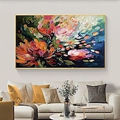 preiswerte Abstrakte Gemälde-Blumenölgemälde auf Leinwand handgemachtes abstraktes buntes Blumengemälde 3D strukturiertes Blumengemälde Wanddekoration individuelles Gemälde minimalistisches Kunstwerk für Wohnzimmer Dekor