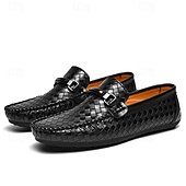 cheap Men&#039;s Slip-ons &amp; Loafers-Men&#039;s Woven Leather Loafers - Stylish Buckle Slip-On Dress Shoes for Formal and Casual Occasions
