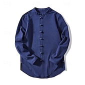 economico Casual da lavoro-Per uomo Camicia Camicia di lino Camicia con colletto cinese Camicia con colletto alla coreana Camicia casual Camicia con Bottoni Semplice Vacanza Camicia hawaiana Nero Bianco Verde chiaro Rosa
